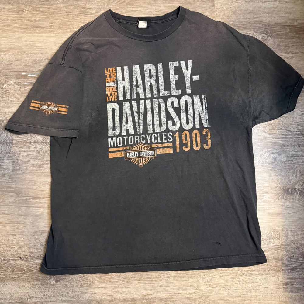 Harley Davidson French Lick Indiana Distressed Graphic T-Shirt Faded Black XL